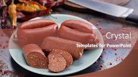  Presentation with sausages - Beautiful PPT theme featuring turkish-sausages-sucuk-and-spices backdrop and a red colored foreground