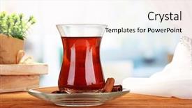  Presentation with turkish - PPT layouts consisting of turkish tea on wooden table background and a sky blue colored foreground