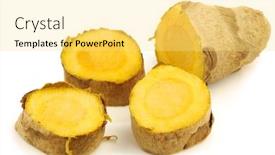  Presentation with curcuma - Presentation featuring turmeric curcuma longa root background and a blonde colored foreground