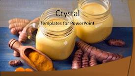  Presentation with turmeric - Audience pleasing slide set consisting of turmeric latte and fresh turmeric backdrop and a yellow colored foreground