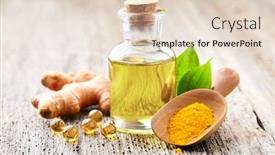  Presentation with curcuma - Audience pleasing presentation theme consisting of turmeric-oil-with-oil-capsules backdrop and a lemonade colored foreground