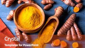  Presentation with turmeric - Beautiful PPT theme featuring turmeric powder and fresh roots backdrop and a crimson colored foreground