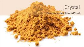  Presentation with curcuma - PPT layouts having turmeric powder or curcuma powder commonly used as a spice or dyeing isolated on white background background and a yellow colored foreground