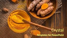  Presentation with curcuma - Slide deck featuring turmeric-root-and-powder-curcuma background and a tawny brown colored foreground