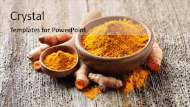  Presentation with root - PPT theme having turmeric root and powder background and a soft green colored foreground
