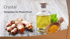  Presentation with turmeric - Slide deck having turmeric-root-with-curcuma-essential background and a light gray colored foreground