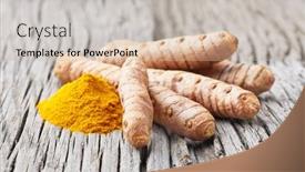  Presentation with curry powder - Slide deck having turmeric-root-with-curry-powder background and a soft green colored foreground