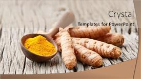  Presentation with curry powder - Cool new presentation theme with turmeric-roots-with-curry-powder backdrop and a soft green colored foreground