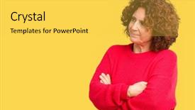  Presentation with middle ages portrait - Presentation theme consisting of turn - beautiful middle ager senior woman background and a yellow colored foreground