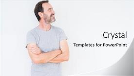  Presentation with senior hunger - Amazing slide deck having turn - handsome senior man over isolated backdrop and a sky blue colored foreground