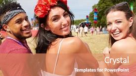  Presentation with festival music - Colorful slides enhanced with turn - happy young people backdrop and a coral colored foreground