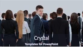  Presentation with group - Slide deck enhanced with turn - large group of business people background and a wine colored foreground