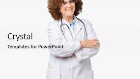  Presentation with middle ages portrait - Audience pleasing presentation theme consisting of turn - middle ager senior doctor woman backdrop and a white colored foreground
