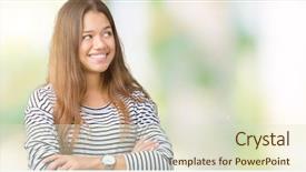  Presentation with confident - Cool new PPT theme with turn - young beautiful brunette woman wearing backdrop and a  colored foreground