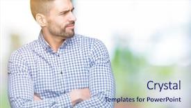  Presentation with isolated paw prints over white - Colorful slide set enhanced with turn - young handsome man over isolated backdrop and a sky blue colored foreground