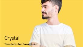  Presentation with confident - Colorful PPT layouts enhanced with turn - young handsome man wearing white backdrop and a yellow colored foreground