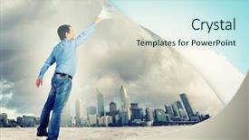  Presentation with page - PPT layouts having turn page - image of adult handsome man background and a sky blue colored foreground