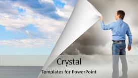  Presentation with handsome - Presentation theme consisting of turn page - image of adult handsome man background and a light gray colored foreground