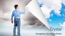  Presentation with handsome - Audience pleasing presentation theme consisting of turn page - image of adult handsome man backdrop and a light blue colored foreground