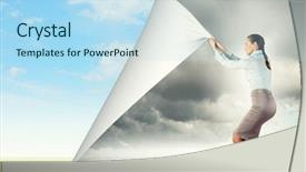  Presentation with page - Amazing presentation design having turn page - image of young pretty woman backdrop and a light blue colored foreground