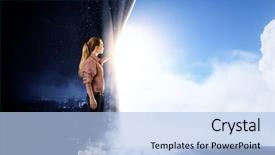  Presentation with blue curtain - Presentation theme enhanced with turn page - young woman in casual opening background and a light blue colored foreground