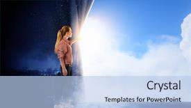  Presentation with blue curtain - PPT theme having turn page - young woman in casual opening background and a light blue colored foreground