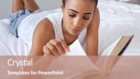  Presentation with literature - Presentation theme having turn page - young woman laying relaxing background and a coral colored foreground