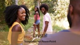  Presentation with walking - Audience pleasing presentation design consisting of turn time - four black adult friends walking backdrop and a coral colored foreground