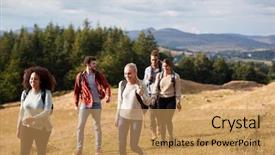  Presentation with multi ethnic group - PPT theme consisting of turn time - multi ethnic group of five background and a coral colored foreground