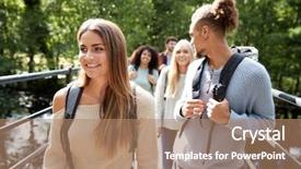  Presentation with multi ethnic group - Colorful PPT theme enhanced with turn time - multi ethnic group of five backdrop and a coral colored foreground