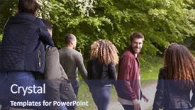  Presentation with country - PPT layouts featuring turn time - young adult friends walking background and a tawny brown colored foreground