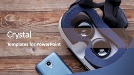  Presentation with virtual - Slides enhanced with turn vision reality - virtual vr glasses goggles headset background and a coral colored foreground