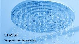  Presentation with save water shower head - Slide deck with turned on ceiling shower head background and a light blue colored foreground