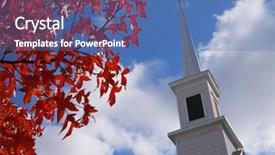  Presentation with church blue - Cool new presentation theme with abandoned red brick christian ortodox church in russia backdrop and a tawny brown colored foreground