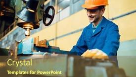  Presentation with lathe - Audience pleasing slide set consisting of turner-in-uniform-and-helmet backdrop and a tawny brown colored foreground