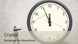  Presentation with clock - PPT theme featuring turning - asian businessman trying to turn background and a soft green colored foreground