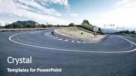 Presentation with asphalt - PPT theme having turning - empty asphalt sharp turn background and a ocean colored foreground