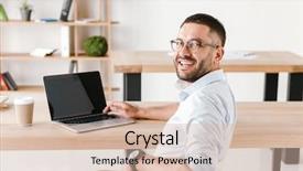  Presentation with cctv camera security system business - PPT theme featuring turning - half turn photo of pleased background and a soft green colored foreground