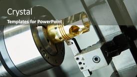  Presentation with manufacturing industry - Colorful presentation design enhanced with turning cnc machine at metal work industry multitool precision manufacturing and machining backdrop and a dark gray colored foreground