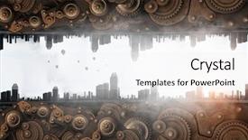  Presentation with mechanical gear mechanism team work - Presentation theme enhanced with turning gears - metal gear mechanism background and a  colored foreground