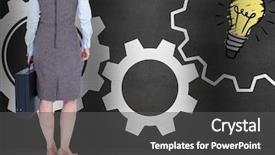  Presentation with composite - Audience pleasing presentation design consisting of turning gears computer - businesswoman standing with briefcase backdrop and a  colored foreground
