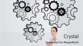  Presentation with composite - Presentation theme consisting of turning gears computer - composite image of pensive elegant background and a  colored foreground