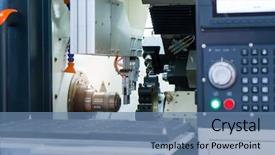  Presentation with cnc lathe machine - PPT theme having turning gears computer - panel of cnc lathe machine background and a teal colored foreground