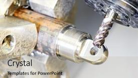  Presentation with industrial - PPT theme having turning machine - close up industrial metal machining background and a mint green colored foreground