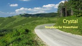  Presentation with long and winding road - Presentation design with turning point - winding road ahead background and a tawny brown colored foreground