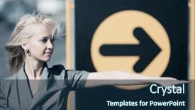 Presentation with direction - Amazing PPT layouts having turning point - young woman pointing a direction backdrop and a navy blue colored foreground