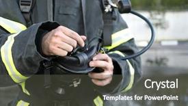  Presentation with fire fighter - Slide deck having turnouts with mask from breathing background and a dark gray colored foreground