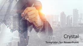  Presentation with media - Theme having turnover - businessman draw diagrams mixed media background and a light gray colored foreground