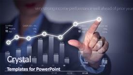  Presentation with market - Beautiful presentation design featuring turnover - close view of businesswoman touching backdrop and a navy blue colored foreground