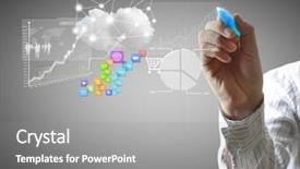  Presentation with turnover - Beautiful PPT theme featuring turnover trend - business man hand drawing backdrop and a gray colored foreground